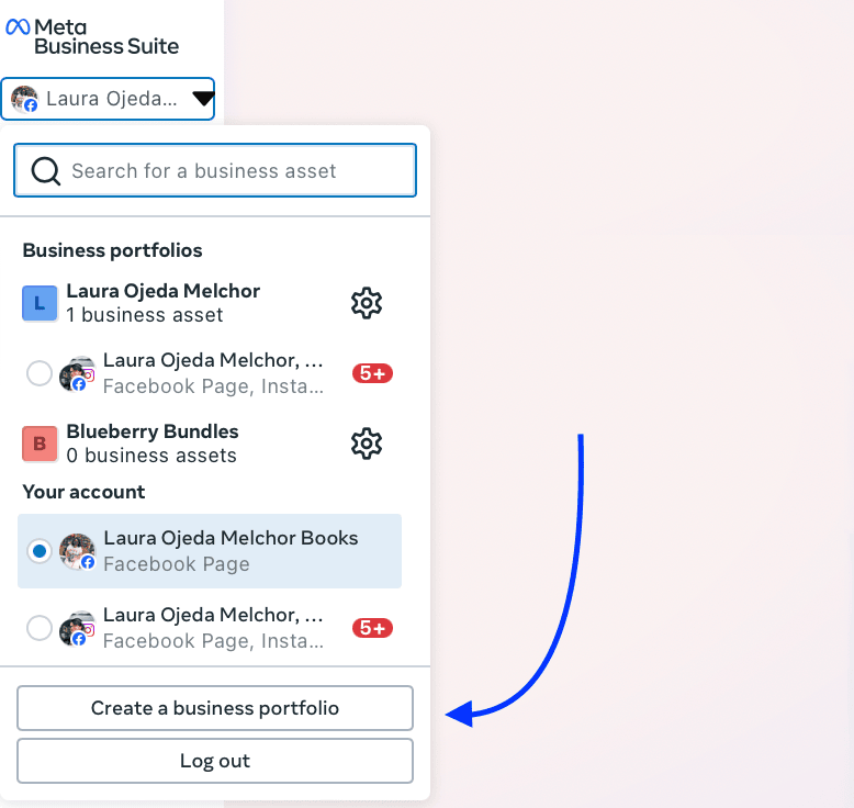 Laura linking her facebook page to her Shopify store (Business Meta Suite)