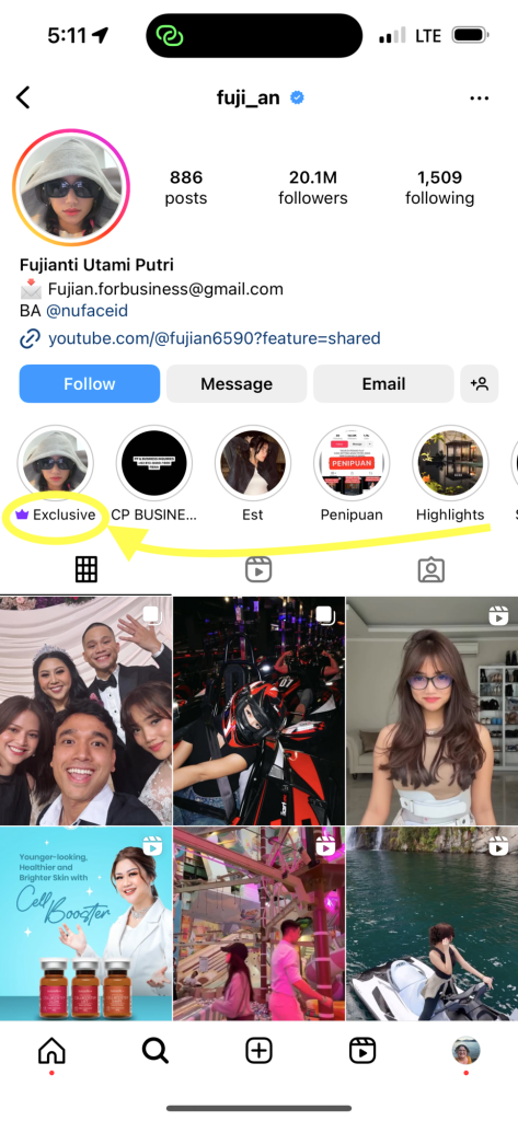 a mobile screenshot of an instagram influencer's instagram homepage. (Fuji_an), over 20 million followers.
