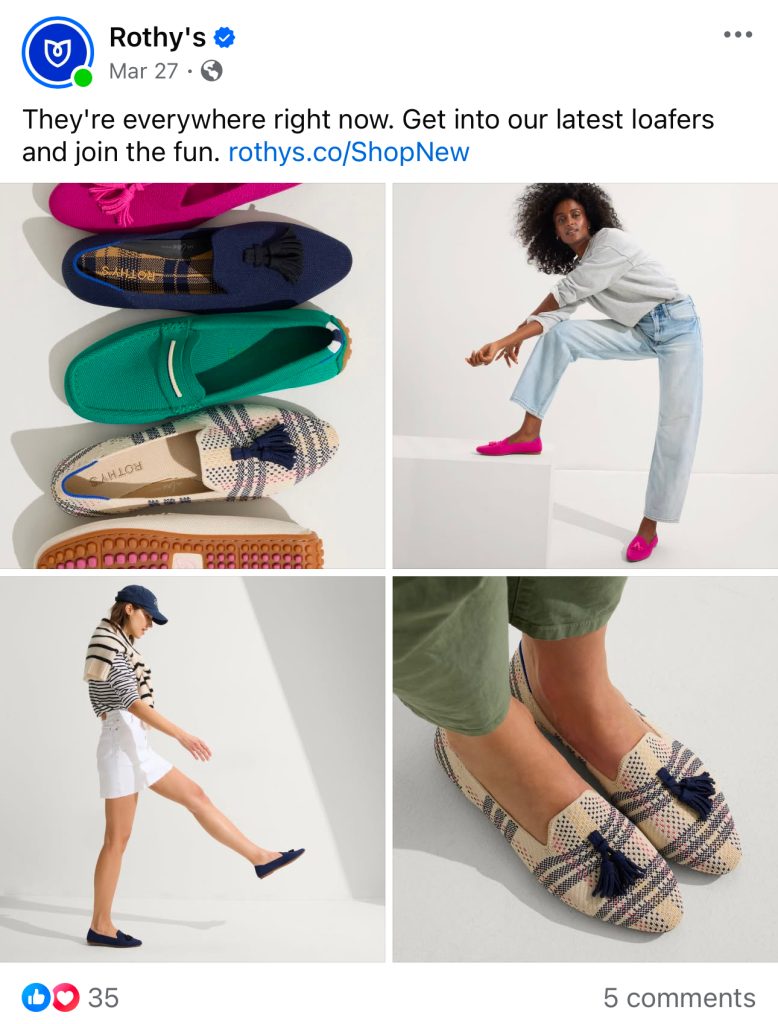 Rothy's shoes shoppable form Facebook