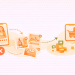 Minimalist illustration showing user-generated content flowing from customer posts into ecommerce conversions and revenue growth