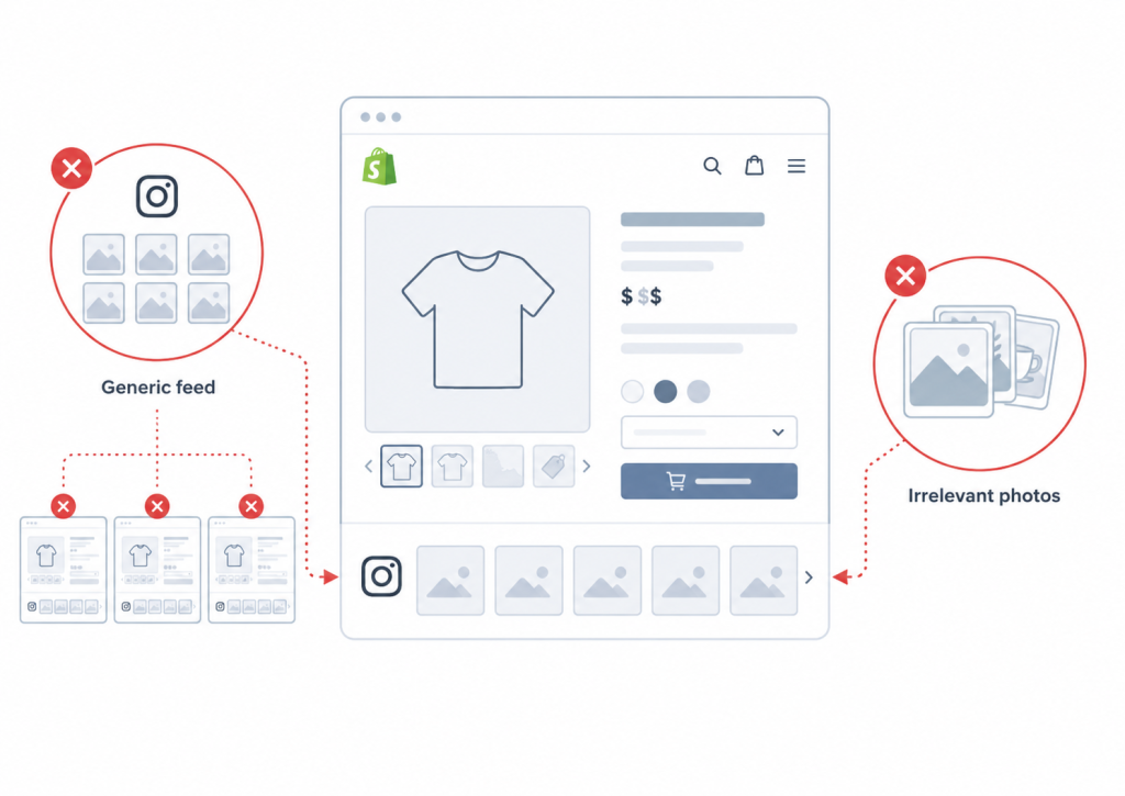 Common mistakes when adding Instagram photos to Shopify product pages with generic feeds and irrelevant customer photos